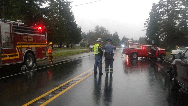 A five-car crash Tuesday morning killed one man and sent three more to the hospital. Highway 20 was closed for hours.