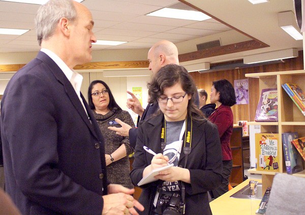 Congressman Rick Larsen made a stop at Crescent Harbor Elementary School Thursday afternoon to talk about Impact Aid. He spoke with district staff in the school’s library. Crescent Harbor