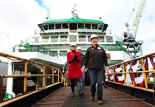 Visitors take a look at Washington state’s newest ferry