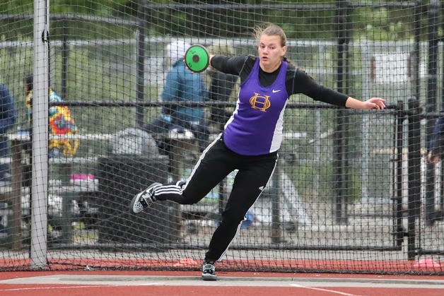 Julie Jansen took fifth place in the discus at the district track meet Wednesday.