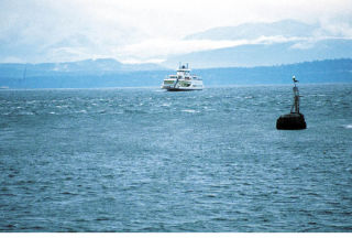The Steilacoom II bounces across waves as it nears its Keystone Harbor destination Friday morning. Later the route was temporarily suspended due to the conditions