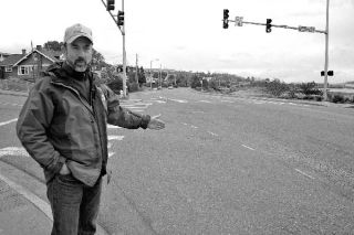 Project Engineer Arnie Peterschmidt discusses the upcoming Pioneer Way water main replacement project that will begin at Midway Boulevard and extend to Ely Street. The yellow dash marks on Pioneer mark the location of the underground pipe.