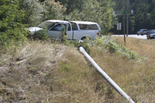 Nobody was injured Monday afternoon when a pickup went off the road