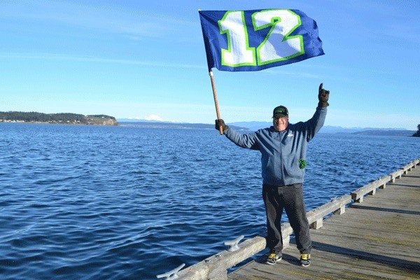Coupeville resident Traynor Hunt was among 150 Seattle Seahawks fans at the 12th Man Wharf rally in Coupeville on Jan. 5.
