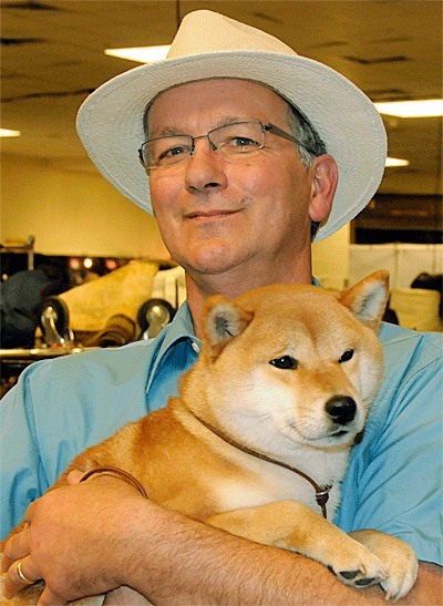 Co-owner and handler John Schisel holds Kaida at the Westminster show.