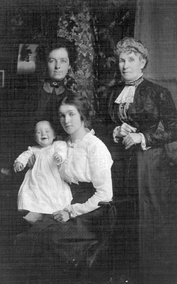 Four generations: Top left is Katy Nunan Byrne; top right her mother Elizabeth McCrohan Nunan; sitting Pauline Byrne Allen