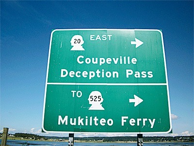 Pointing tourists left down Engle Road instead of right to Highway 20 would about halve the distance to town from the newly named Coupeville Ferry Terminal. Town officials hope a new sign can be in place when the new ferry arrives later this month. County approval is needed.