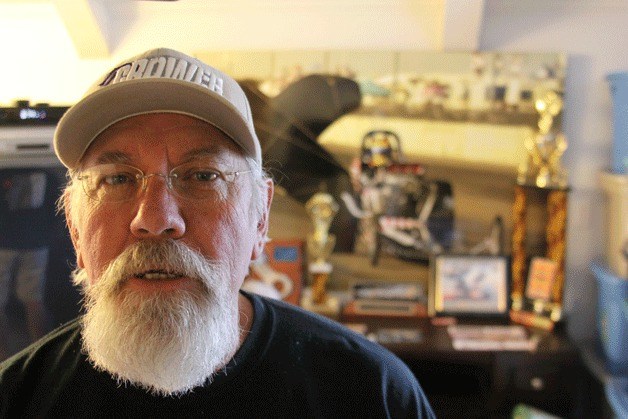 Mike Smith brought with him to Oak Harbor his collection of trophies he's won at nostalgia drag races. He doesn't make all the stops but races in the NHRA's Hot Rod Heritage Racing Series in the 7.0 Pro class.