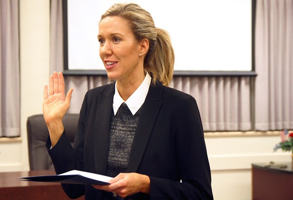 New City Council member Erica Wasinger is sworn in at Tuesday’s meeting.