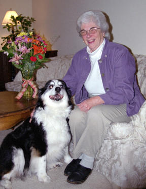 Jean Salls spends some quality petting time with her dog Blossom