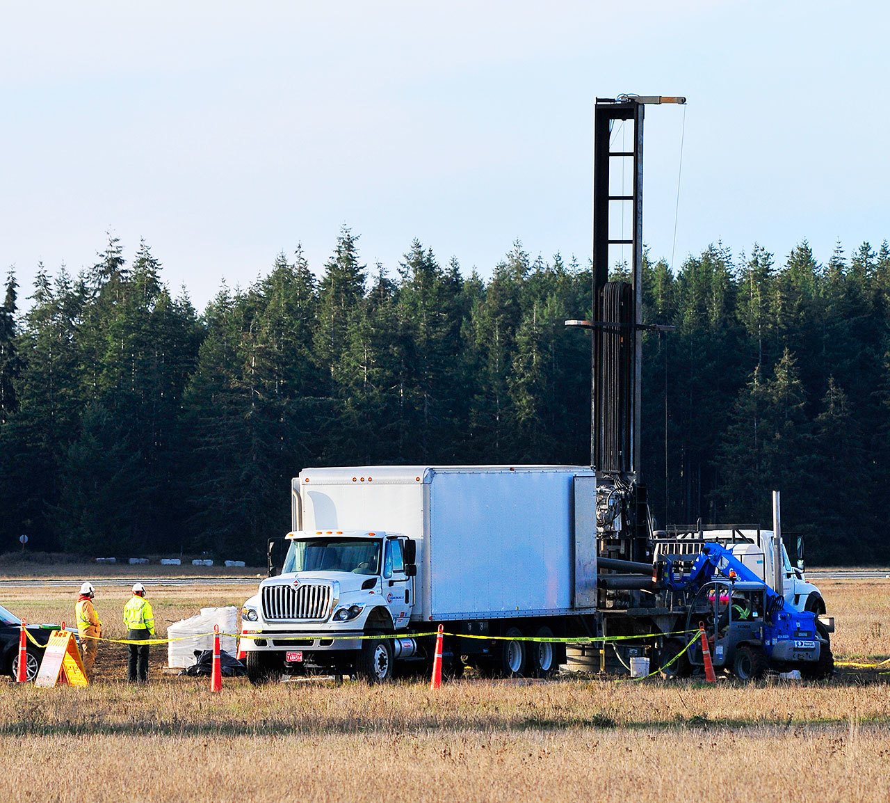 The Navy conducts drilling at Outlying Field Coupeville on Dec. 8. The drilling was to test water samples in the underlying aquifer for the presence of chemicals used in a firefighting agent. Photo by Michael Watkins/Whidbey News-Times