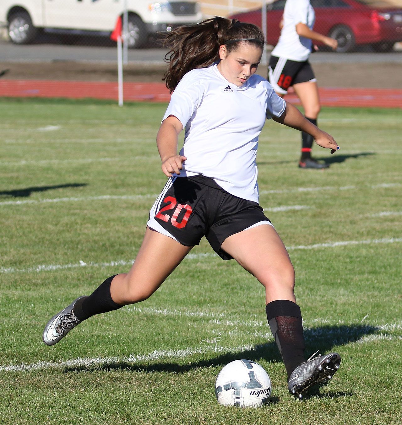 Coupeville’s Mia Littlejohn set a school single season soccer scoring record this fall and was named the Olympic League’s Most Valuable Player. (Photo by John Fisken)