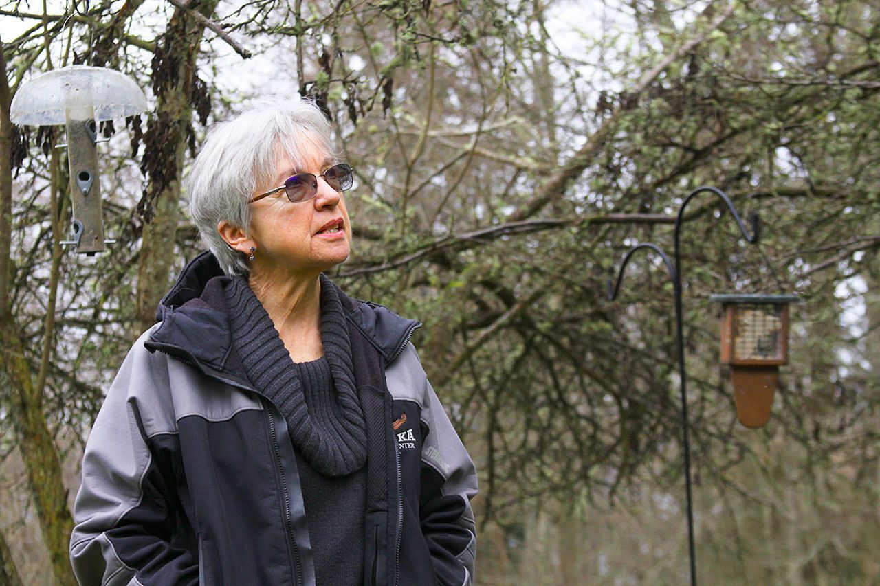 Linda Bainbridge has spotted more than 90 species of birds on her wooded five-acre property in Greenbank. She attracts them by placing feeders in spots that give the birds some cover from predators and not too close to windows to help prevent window strikes. Photo by Ron Newberry/Whidbey News-Times