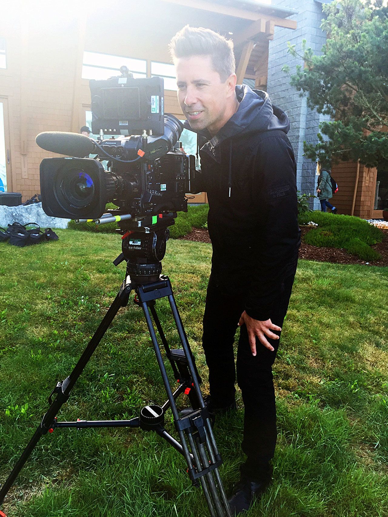 Conrtibuted photo                                Windermere South Whidbey Realtor Louis Muniz acquaints himself with camera gear on the set of HGTV&rsquo;s &ldquo;Island Life.&rdquo;