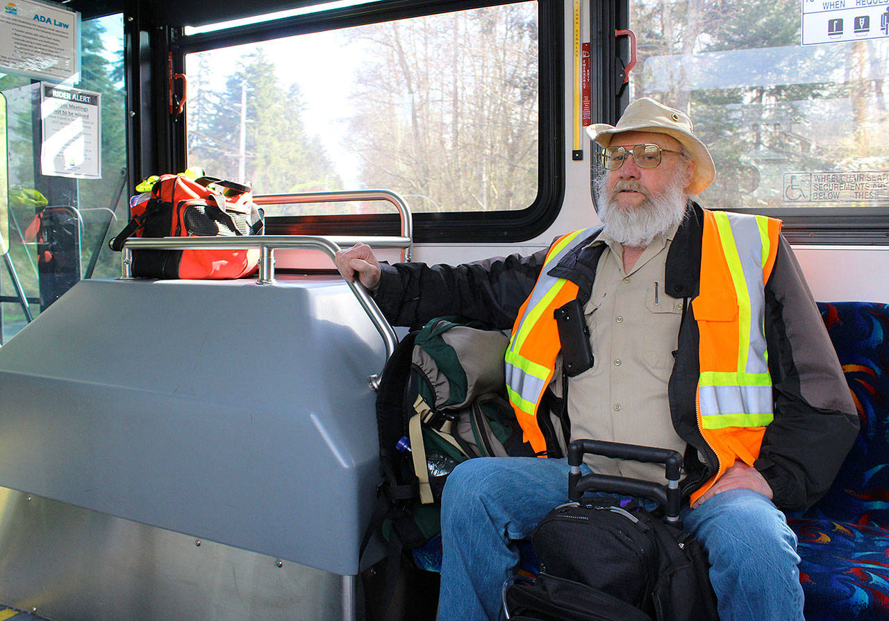 Mike Swink from Langley relies solely on Island Transit to get around and regularly takes trip from his home to Freeland and Oak Harbor. Photo by Patricia Guthrie/Whidbey News-Times
