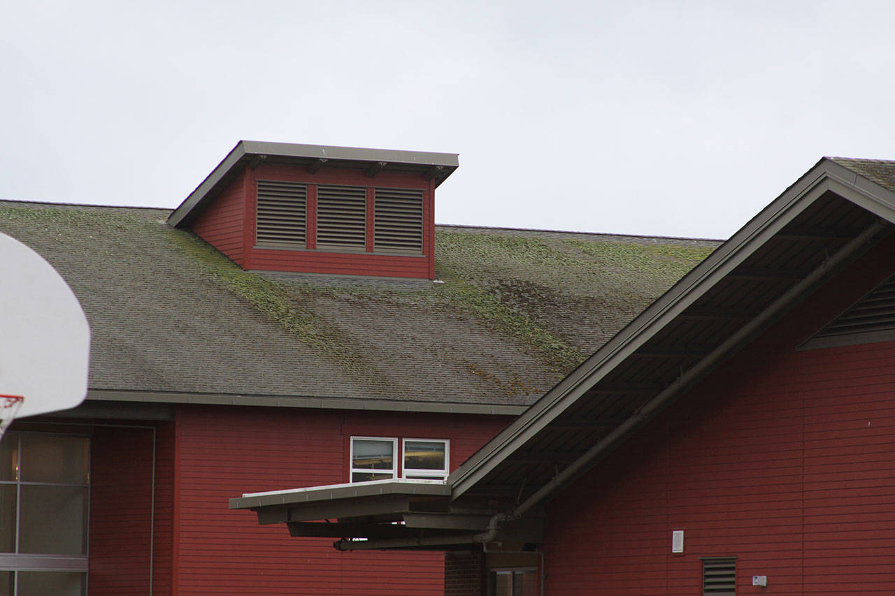 Moss covers the roof at Coupeville High School Thursday, March 2, 2017. The roof is leaking despite being only 10-years-old. Photo by Ron Newberry/Whidbey News-Times