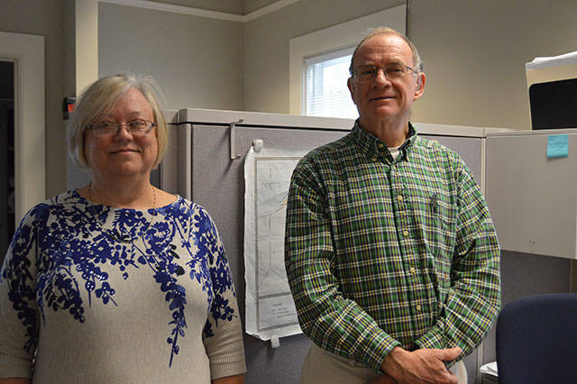 Kim Hinds and Ed Jones are new employees in the Town of Coupeville’s planning department. Hinds is a civil engineer and Jones is a building inspector. Photo by Megan Hansen/Whidbey News-Times