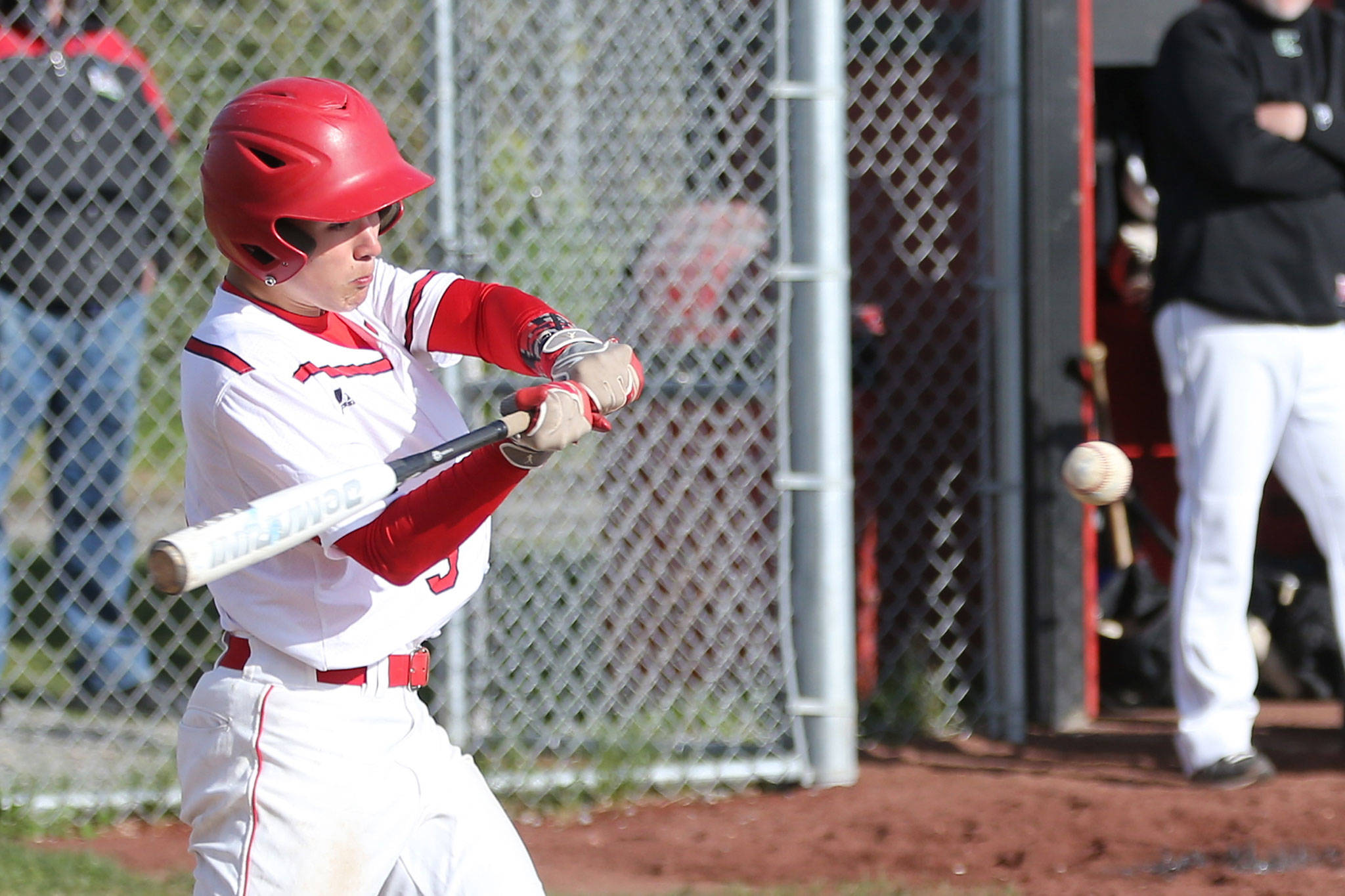 Matt Hilborn attacks a high pitch Monday. (Photo by John Fisken)