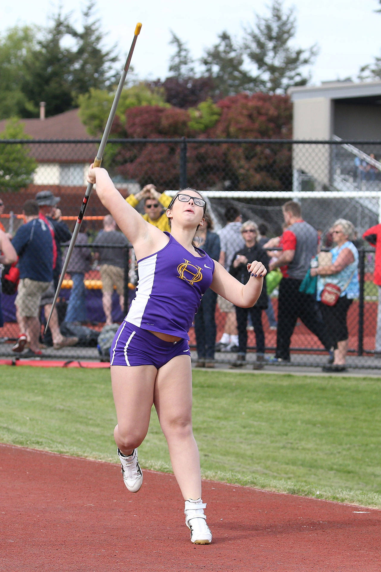 Lydia Dorsey, shown here throwing in a meet earlier this year, qualified for the state meet by placing third at district. (Photo by John Fisken)