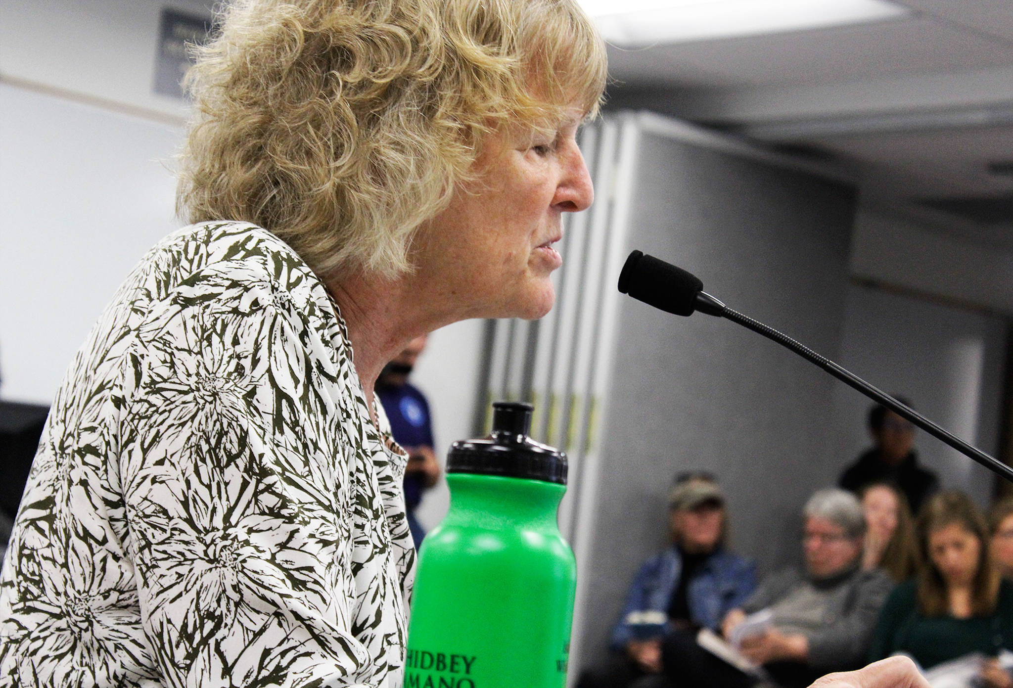 Pat Powell, executive director of Whidbey Camano Land Trust, presents details of the Walking Ebey’s Trail Corridor project at a recent Island County Commissioners meeting. In a 2-1 vote, commissioners approved $50,000 in Conservation Futures Fund for planning and construction of the trail network. Photo by Patricia Guthrie/Whidbey News Times