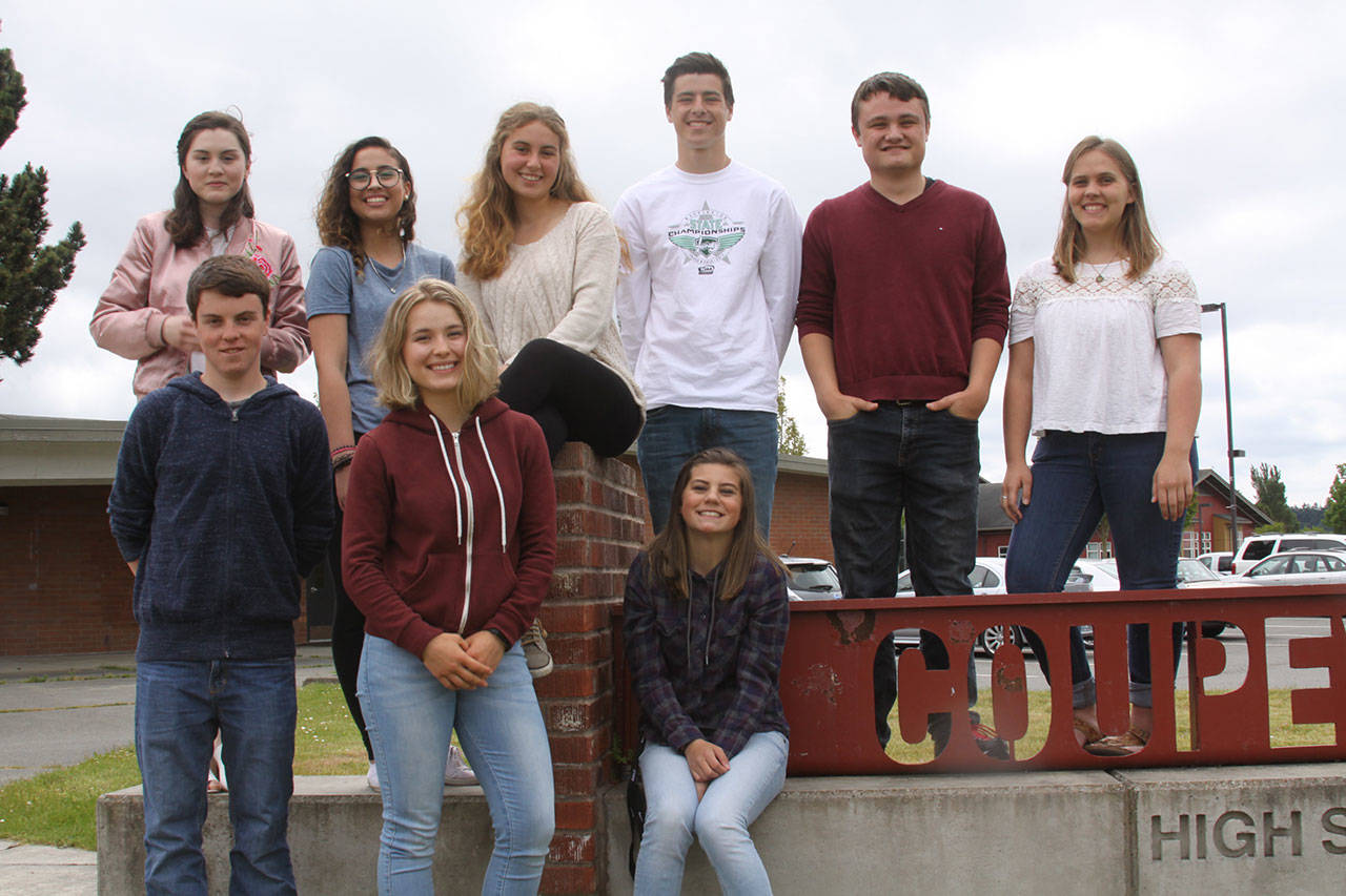 Coupeville High School’s Top 10 seniors from the Class of 2017, top row, from left: Delaney Armstrong, Kiara Burdge, Bree Daigneault, Mitchell Carroll, Grey Rische and Lainey Dickson. Bottom row: Nick Dion, Valen Trujillo and JaeLynn LeVine. Not pictured: Rubi Melendrez. Coupeville’s graduation ceremony is at 6 p.m. Friday night at the high school gym. Photos by Ron Newberry/Whidbey News-Times