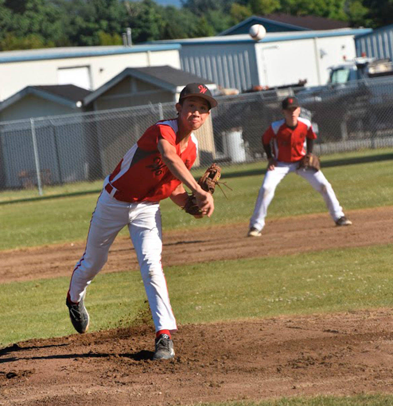 George Dailey’s pitching and hitting kept Coupeville in much of the game Tuesday. (Photo by Karen Carlson)