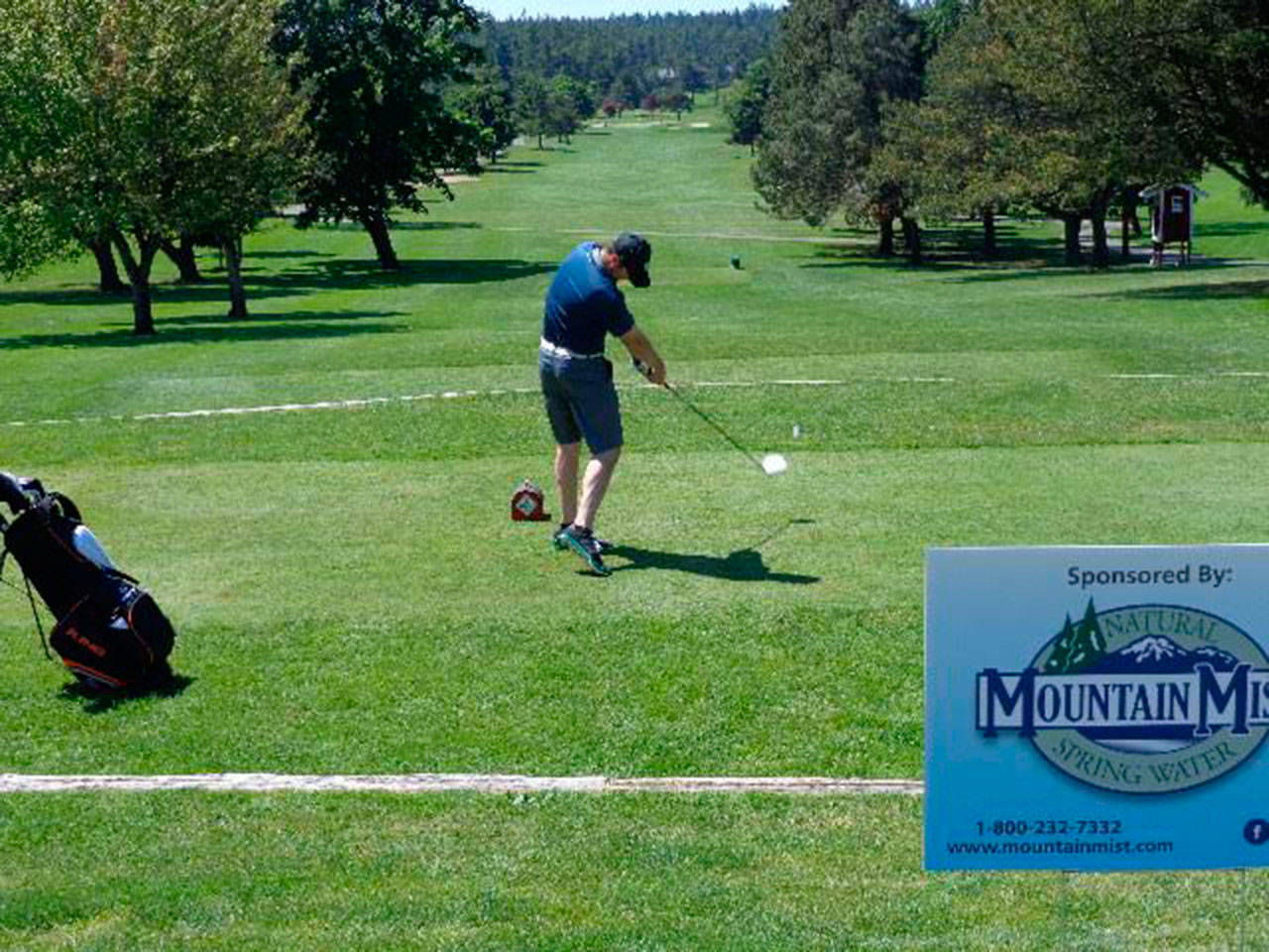 Lucas Horrobin tees off to start his winning round Sunday. (Submitted photo)