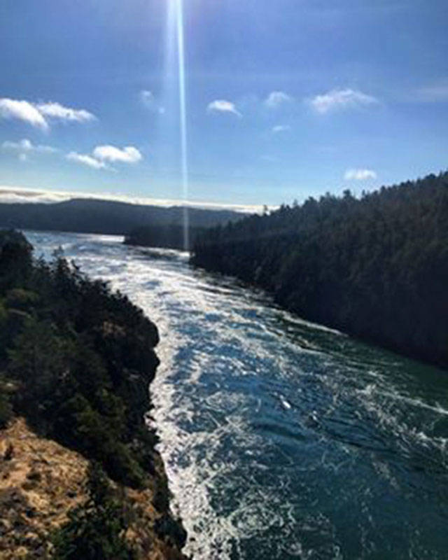 The currents near Deception Pass flow freely into the Puget Sound Thursday morning. Photo by Rachel Ann Warner