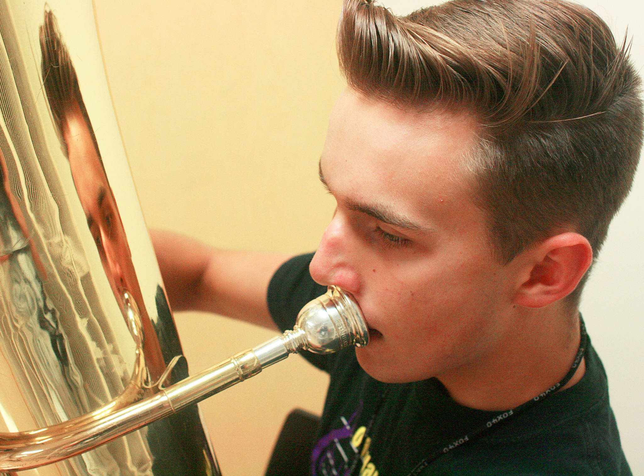 Jordan George, an Oak Harbor High School senior, made this year’s All-Nation Honor Band as a tubist. Photo by Daniel Warn/Whidbey News Times
