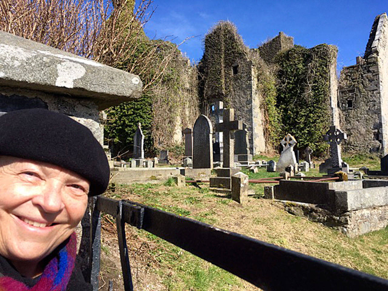 Kristi O’Donnell photo — In her last visit, Kristi O’Donnell went to her ancestor’s sites, including the O’Donnell Abbey ruins in Rathmullan, Ireland.