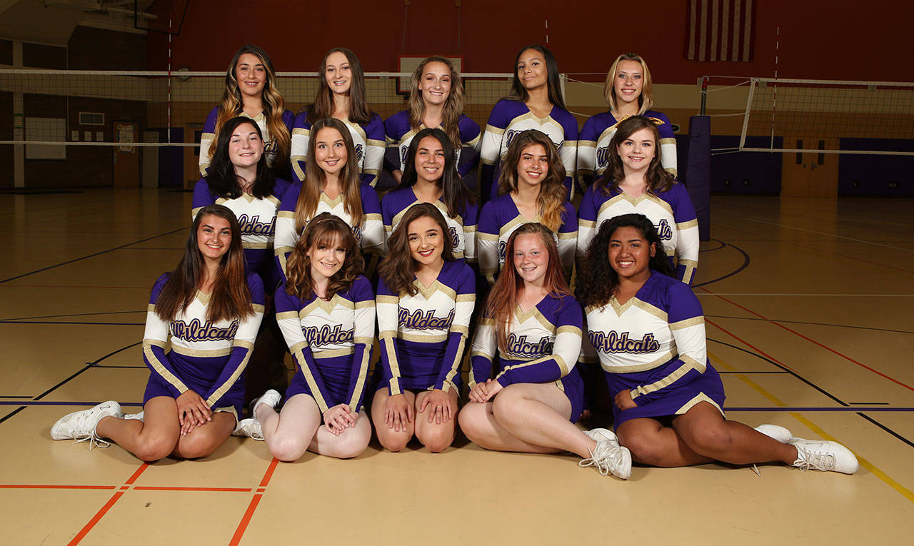 The Oak Harbor High School varsity cheer team. (Photo by John Fisken)