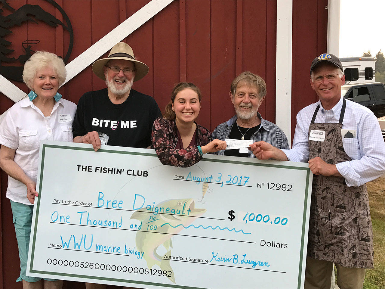 From left: Fishin’ Club treasurer and most recent Hometown Hero Pam Kniseley, ACE Hardware employee Ken Price, Bree DAigneault, Fishin’ Club director of Hospitality and ACE employee Tom Rider, Club President Kevin Lungren. Photo by Mary Jane Lungren