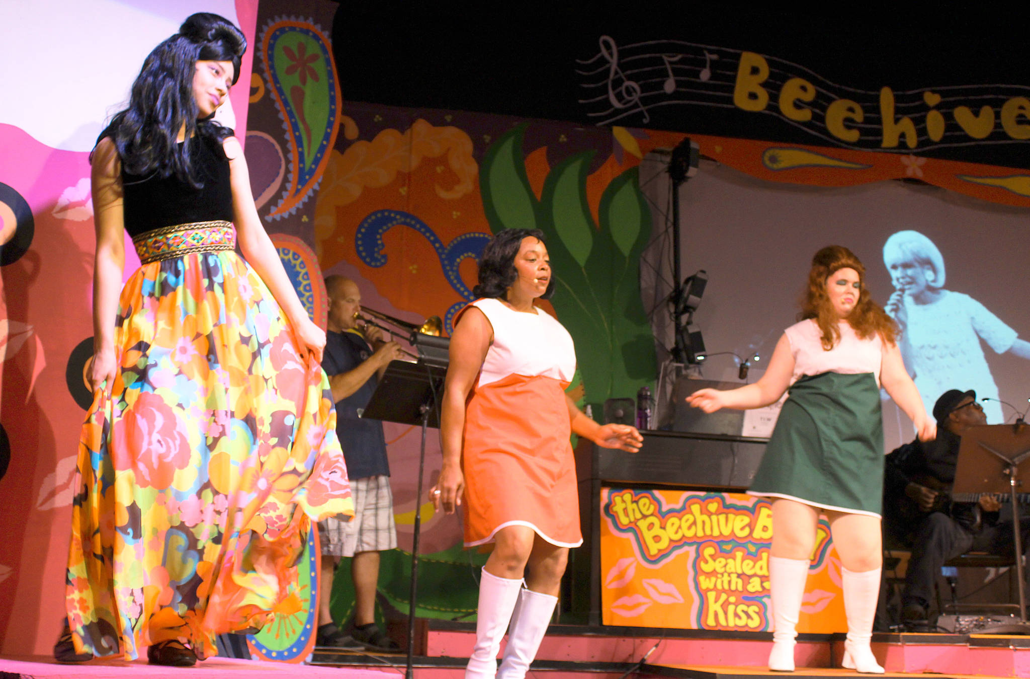 Singing one of dozens of songs in the musical Beehive at Whidbey Playhouse are left to right: Adara Petersen, Germaine Kornegay and Sarah Gallagher. The show runs Sept. 8-Oct. 1. Photos by Patricia Guthrie/Whidbey News-Times