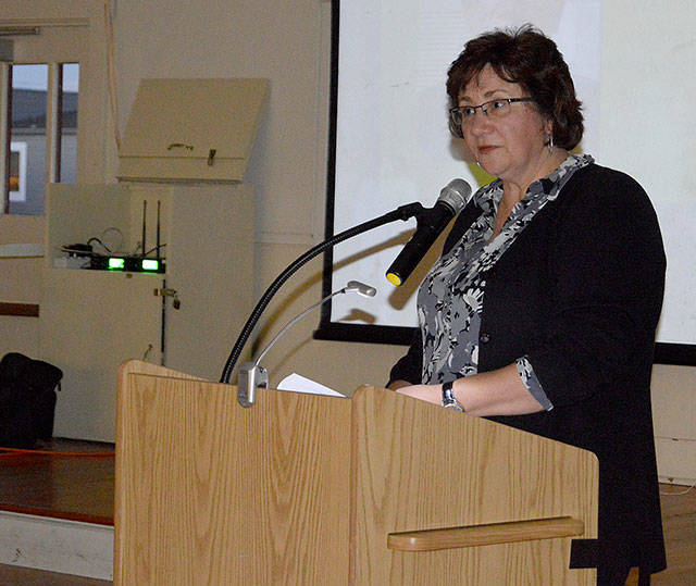 2016 file photo/Whidbey News-Times                                 Coupeville Mayor Molly Hughes gives her first state of the town address last year. She is scheduled for her second Tuesday, Sept. 19.