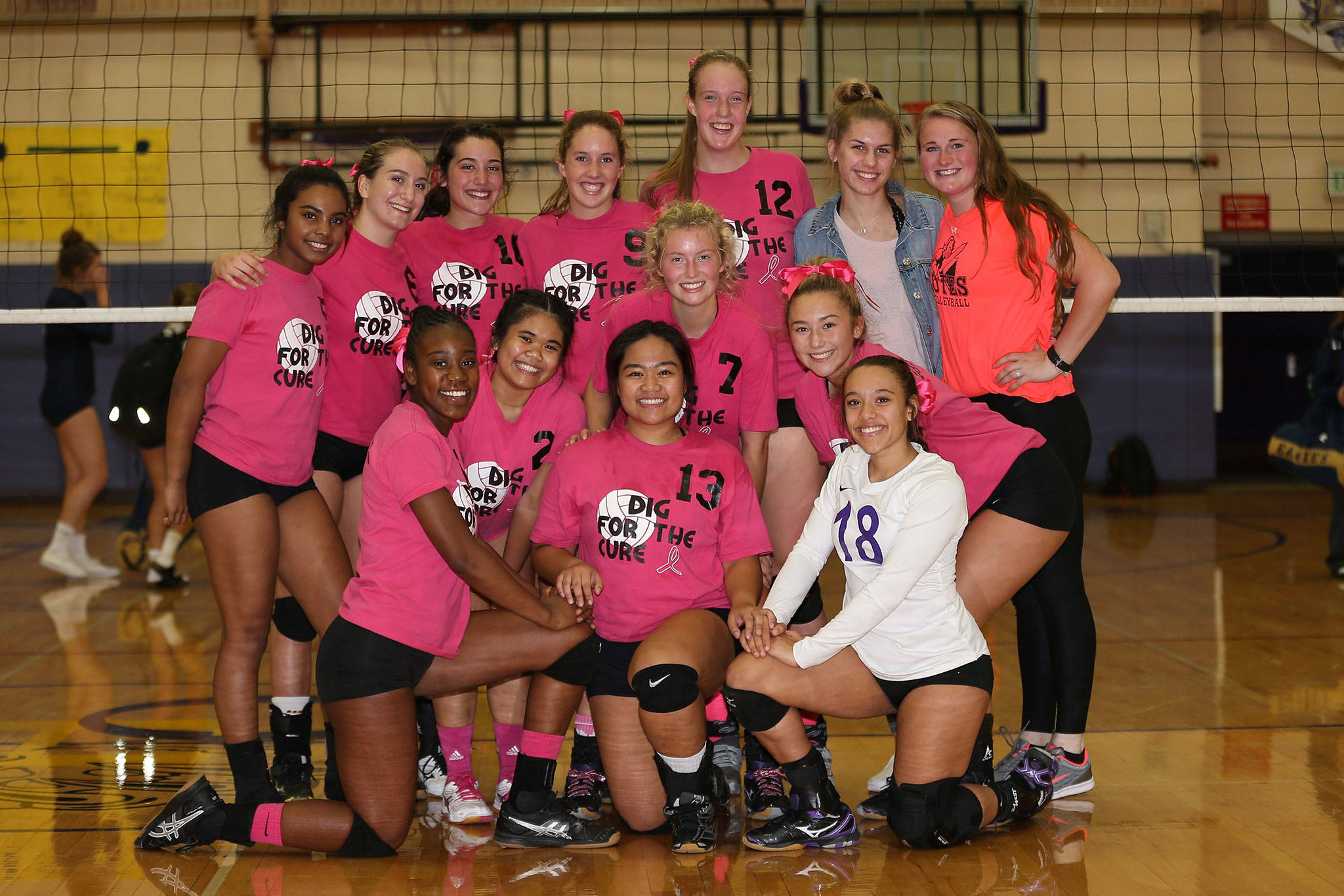 The Wildcats sport their cancer awareness Dig for the Cure uniforms for the Arlington match.(Photo by John Fisken)