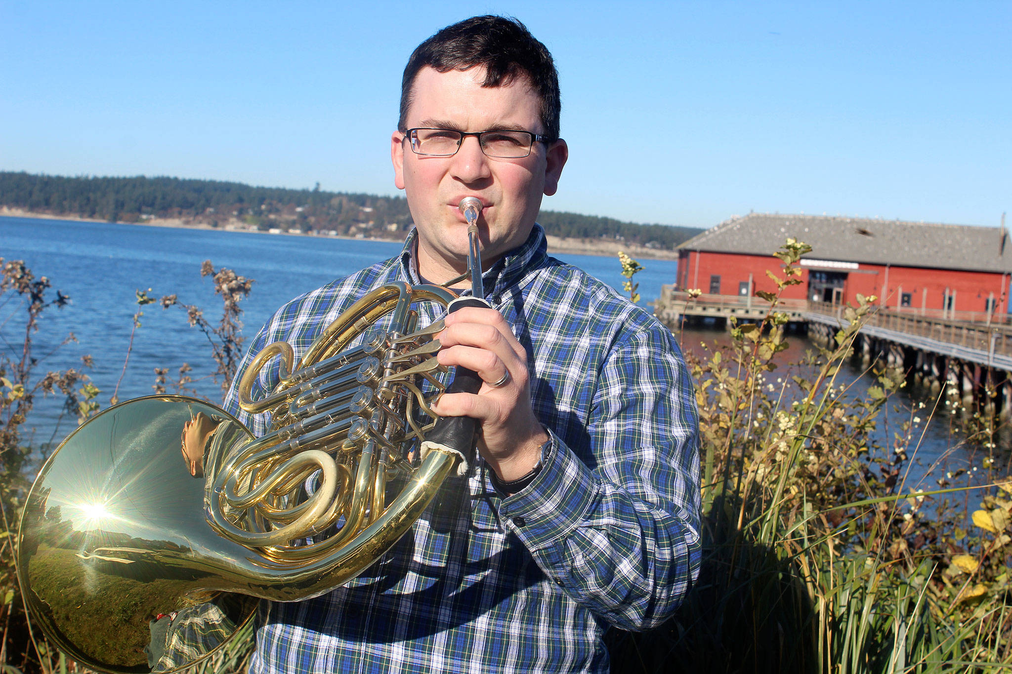Sean Brown will be the soloist of Saratoga Orchestra’s 11th season opening concert this weekend. He’ll perform an original composition and play the horn. “I consider it the biggest opportunity of my life,” Brown said. Photos by Patricia Guthrie/Whidbey News-Times