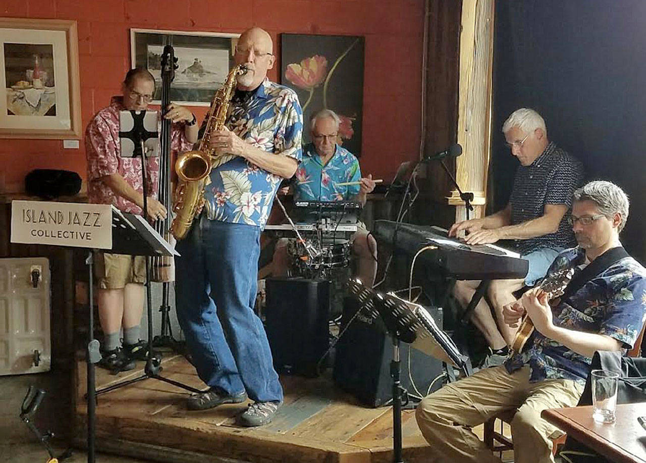 Contributed photo — Island Jazz Collective perform at Rustica in Oak Harbor with their full quintet. From left to right: Dale Stirling, Don Wodjenski, Ken Bloomquist, Dr. Bob Wagner and Mark Strohschein.
