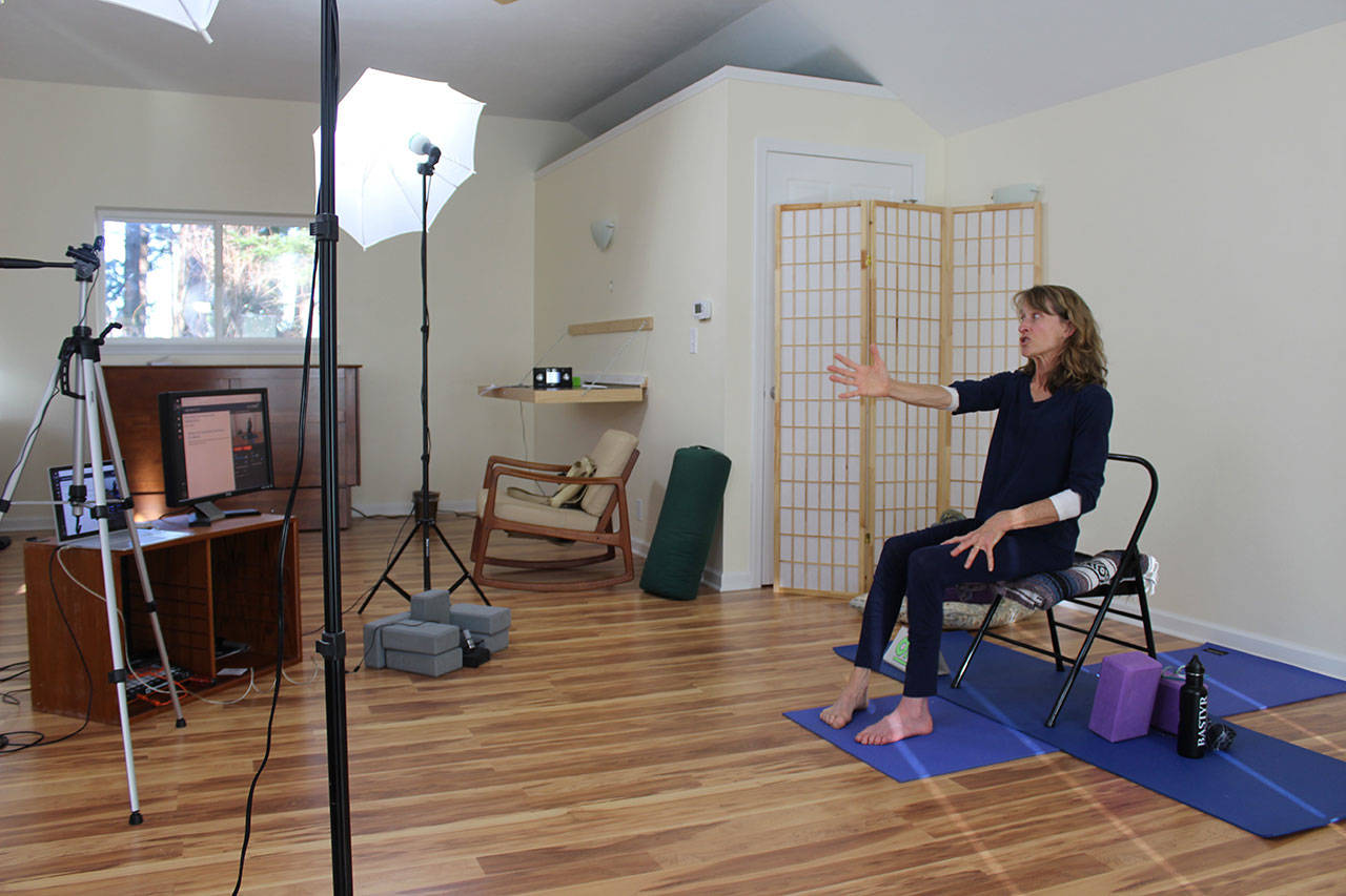 Renee Le Verrier is a certifed yoga instructor who was diagnosed with Parkinson’s at age 43. Her class for people with movement disorders is streamed live and supported by the Northwest Parkinson’s Foundation. Photo by Patricia Guthrie/Whidbey News-Times