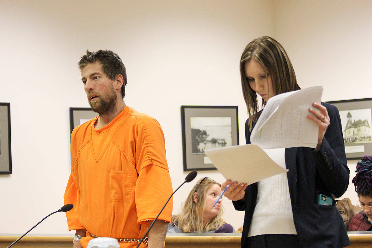 Photo by Jessie Stensland/Whidbey News-Times                                John Bagley makes his preliminary appearance in Island County Superior Court Monday. He’s accused of pawning a telescope stolen from a robotics club.