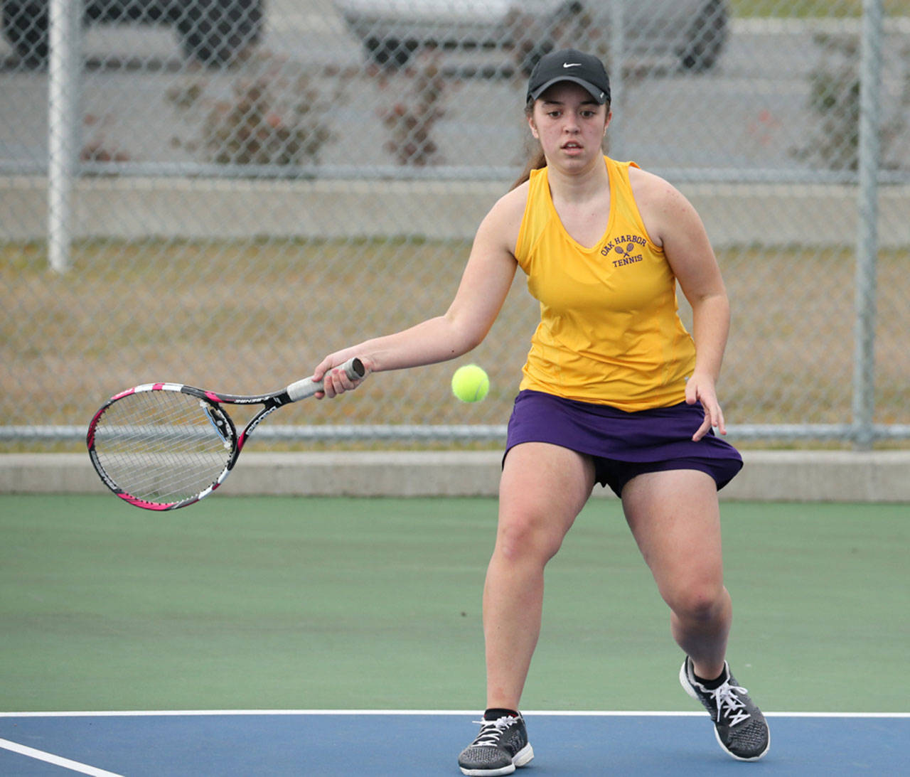 Emma Wezeman returns to play singles for Oak Harbor this season. (Photo by John Fisken)