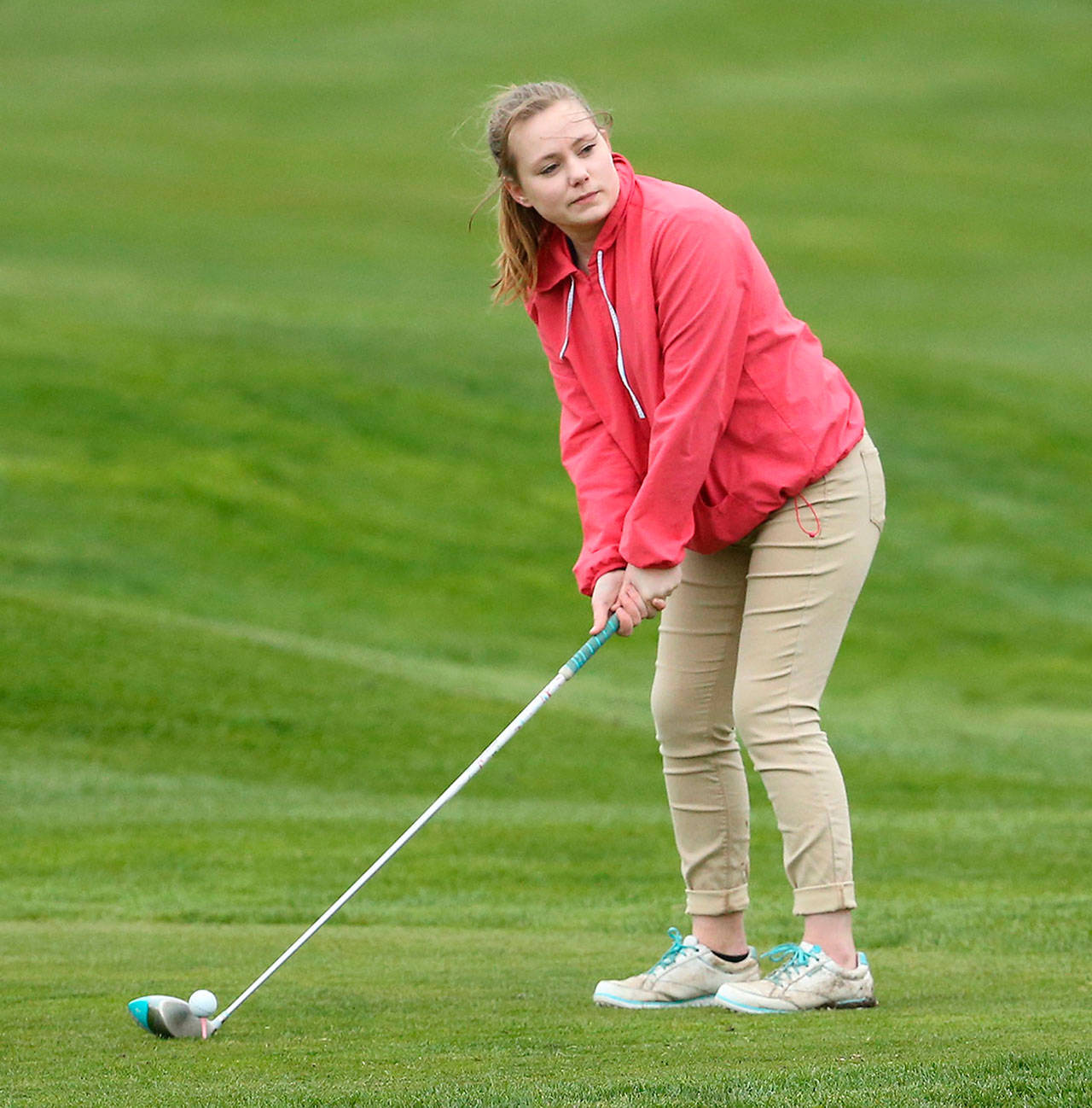 Beth Paul is one of only two returning letter winners for the Oak Harbor girls golf team. (Photo by John Fisken)