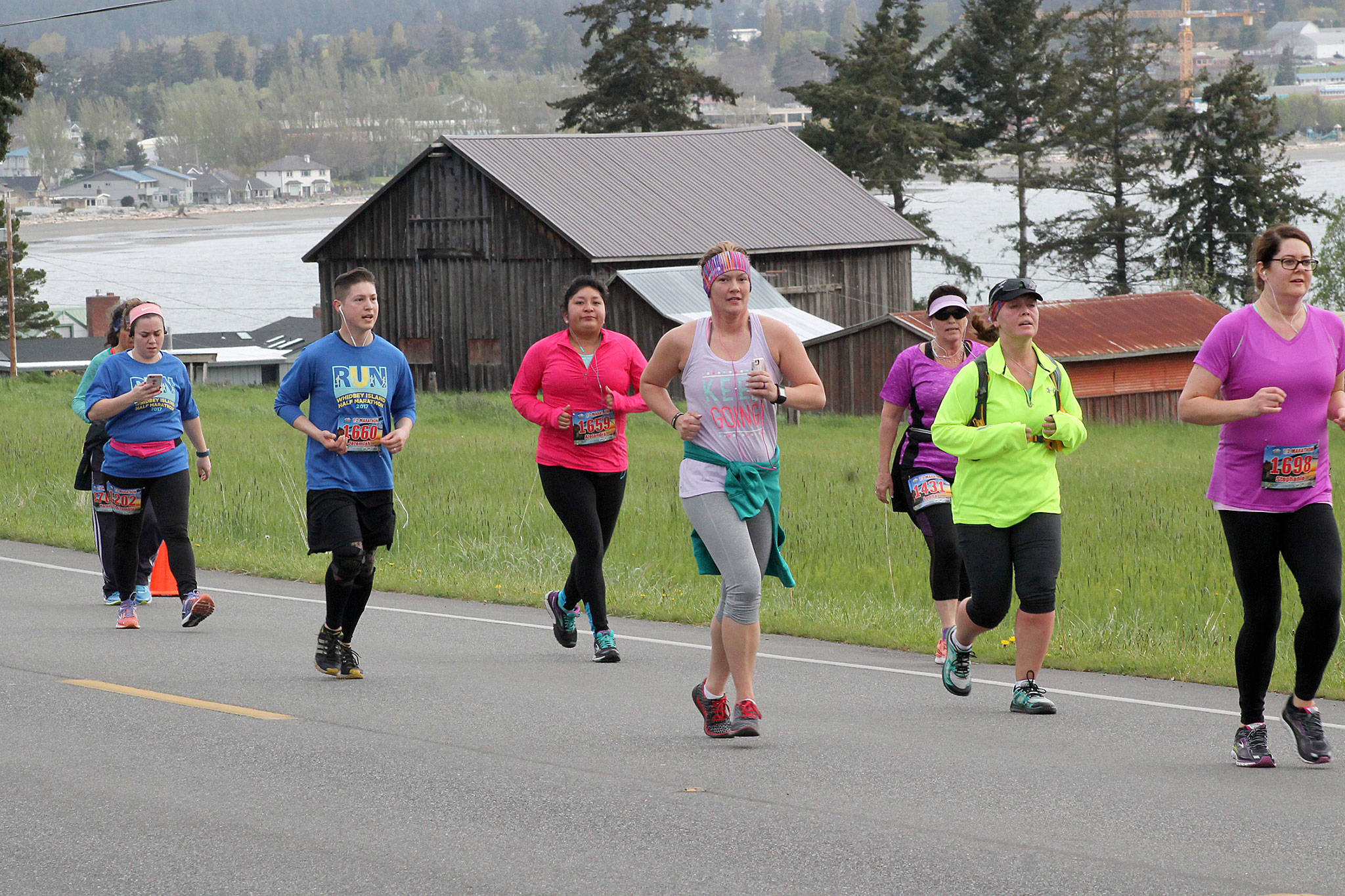 Runners head up Balda Road during one of the campanion races of the Whidbey Island Marathon in 2017. (Photo by Jim Waller/Whidbey News-Times)