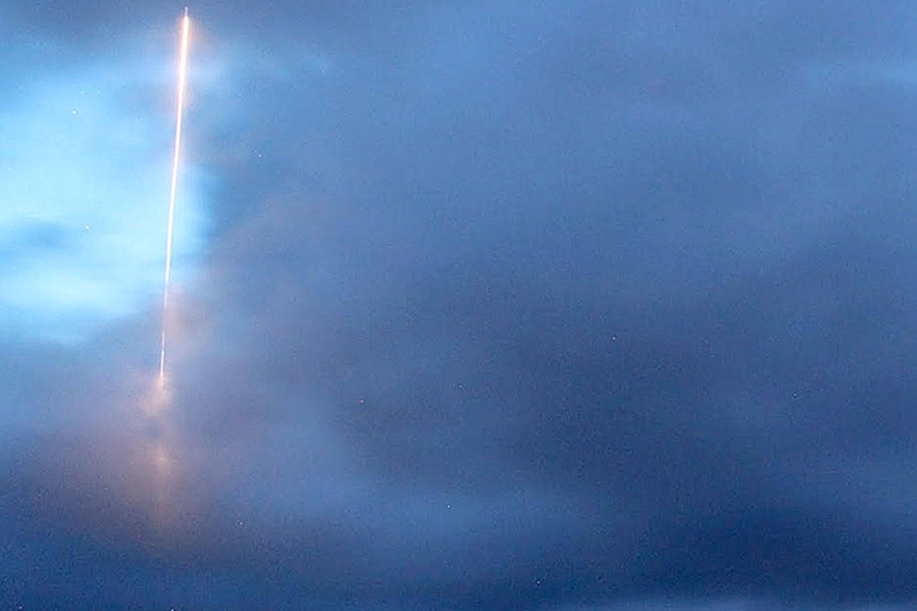 Photo provided.                                A weather camera captures what looks like a missile being launched from Whidbey.
