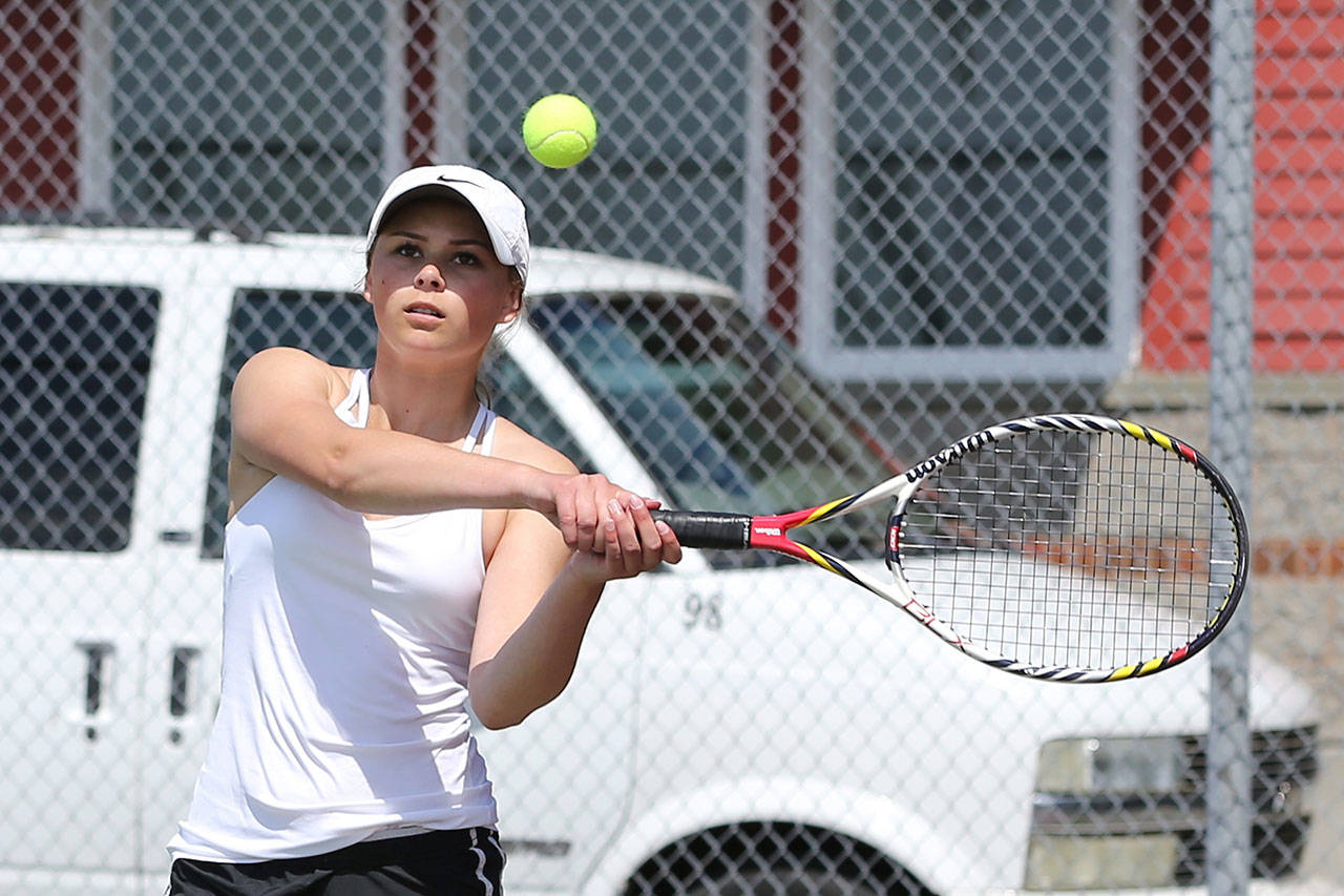 Payton Aparicio, along with partner Sage Renninger, placed fourth in the state 1A doubles tournament this spring. (Photo by John Fisken)