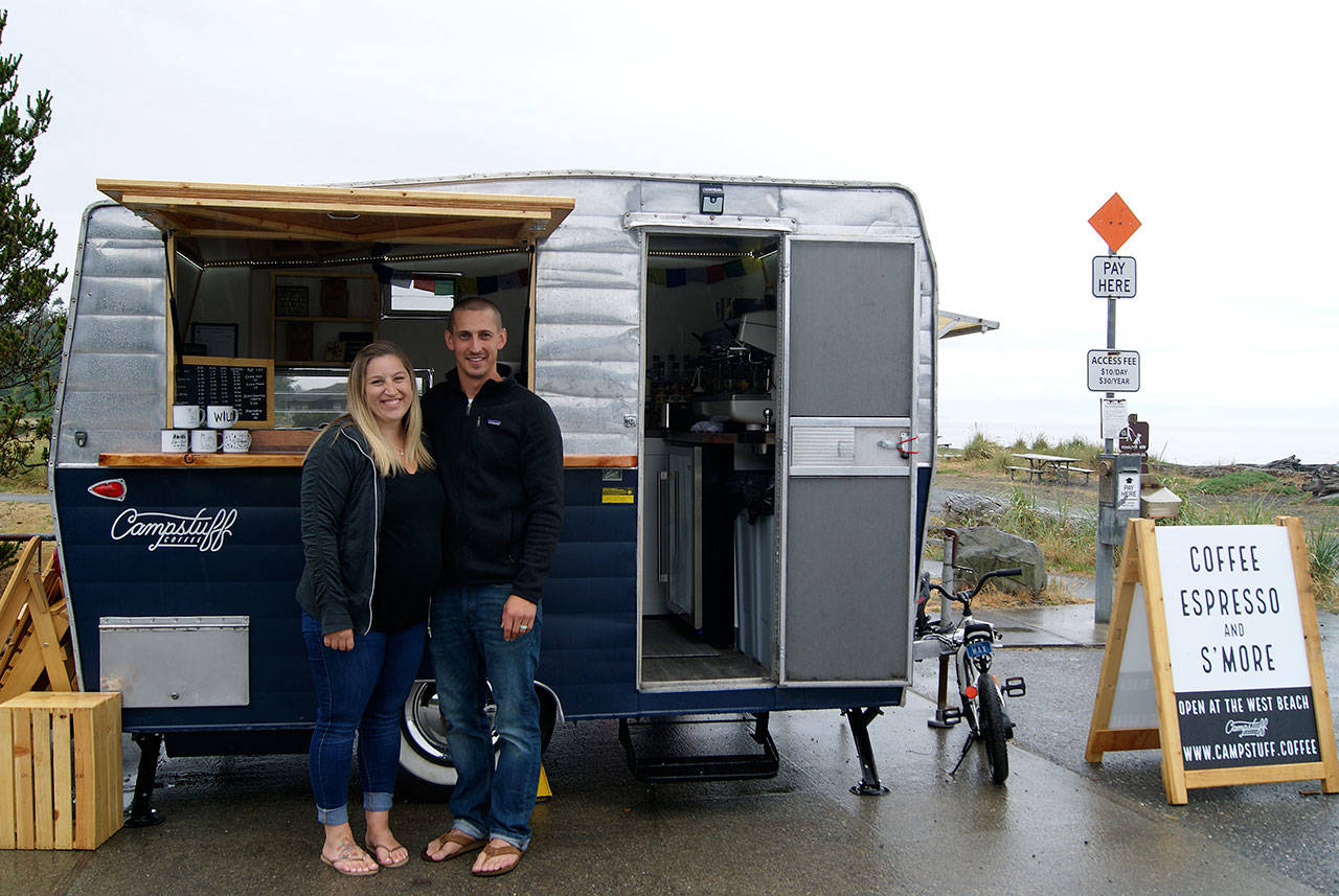 Photo by Maria Matson/Whidbey News -Times                                Campstuff Coffee is a mobile stand: in the morning, the trailer is located in the Deception Pass Lower Loop Campground and moves to West Beach in the afternoons.