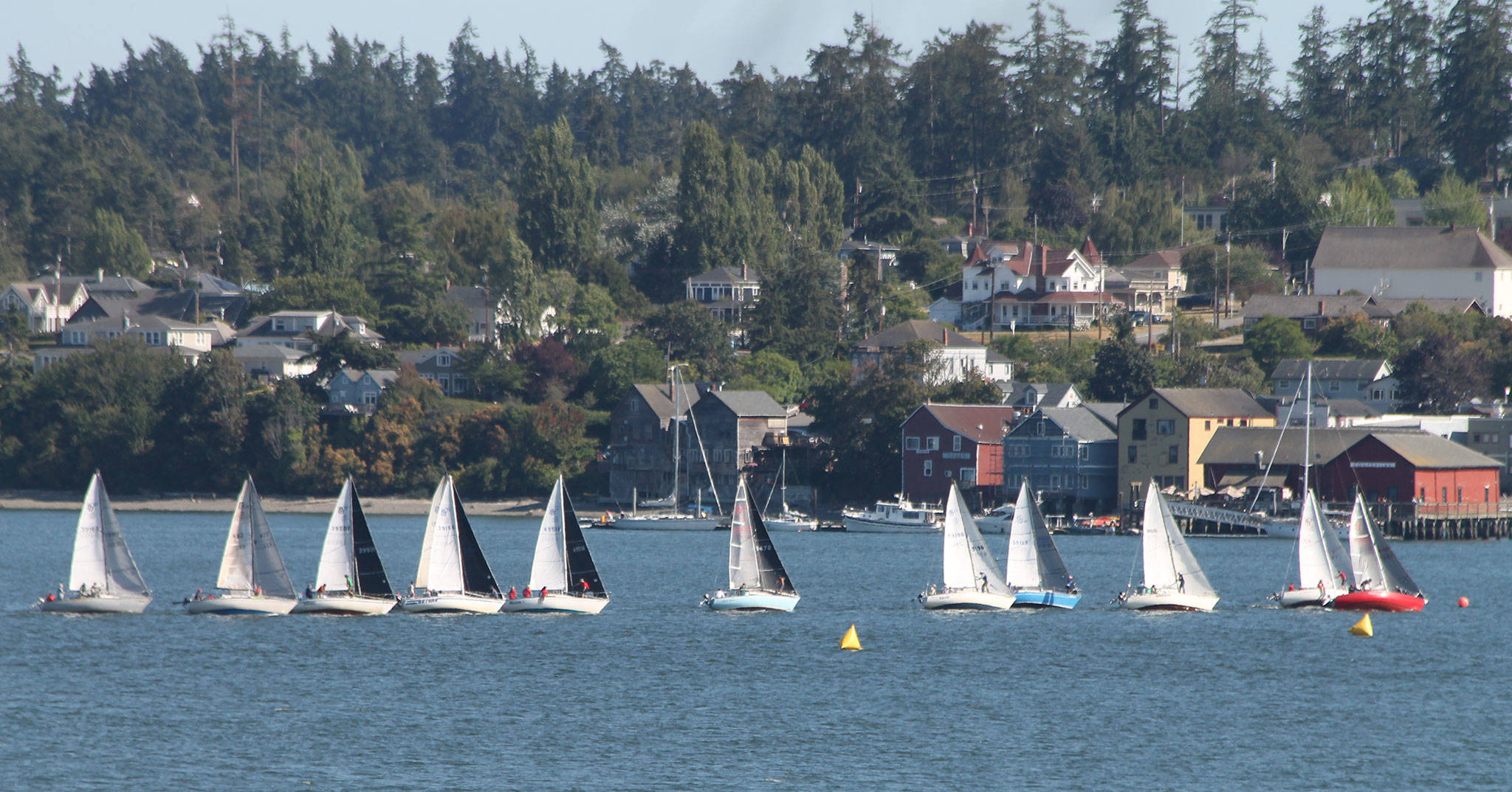 The fleets takes off at the beginning of one of Saturday’s races. (Photo by Jim Waller/Whidbey News-Times)