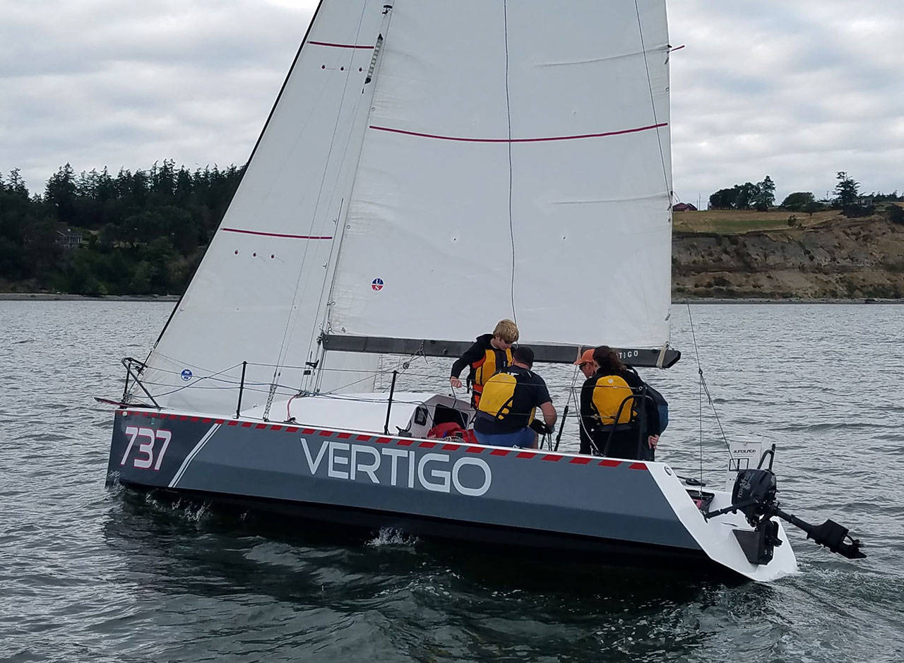 Vertigo and skipper Shannon Buys sail to first place Thursday.(Photo by Erik Mann)