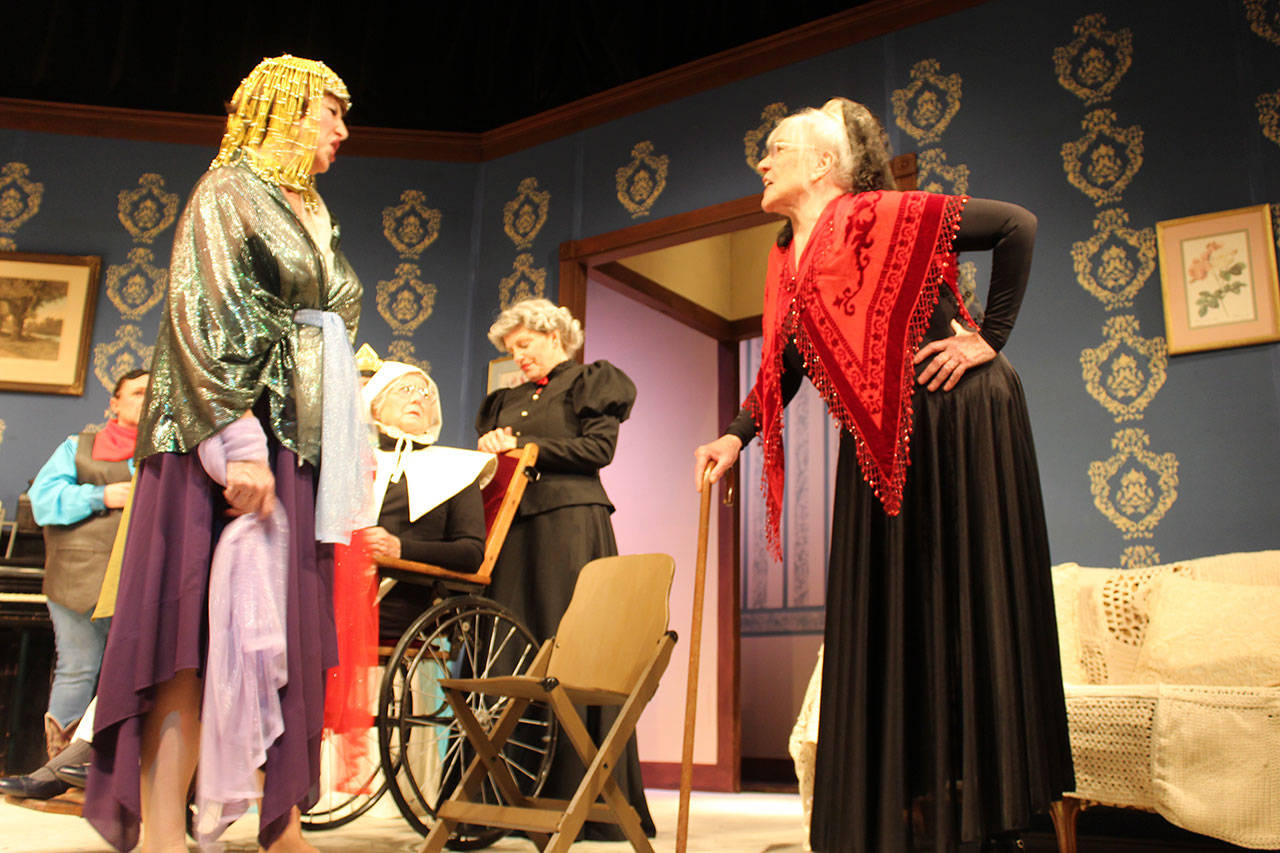 Sibling rivalry, particularly between the youngest, Becky LeMay (left), playing Betsy, and the eldest, Sheila Terry, playing Martha, fuels the story of eight sisters. It begins Friday at Whidbey Playhouse Community Theatre. (Photo by Patricia Guthrie/Whidbey News Group)