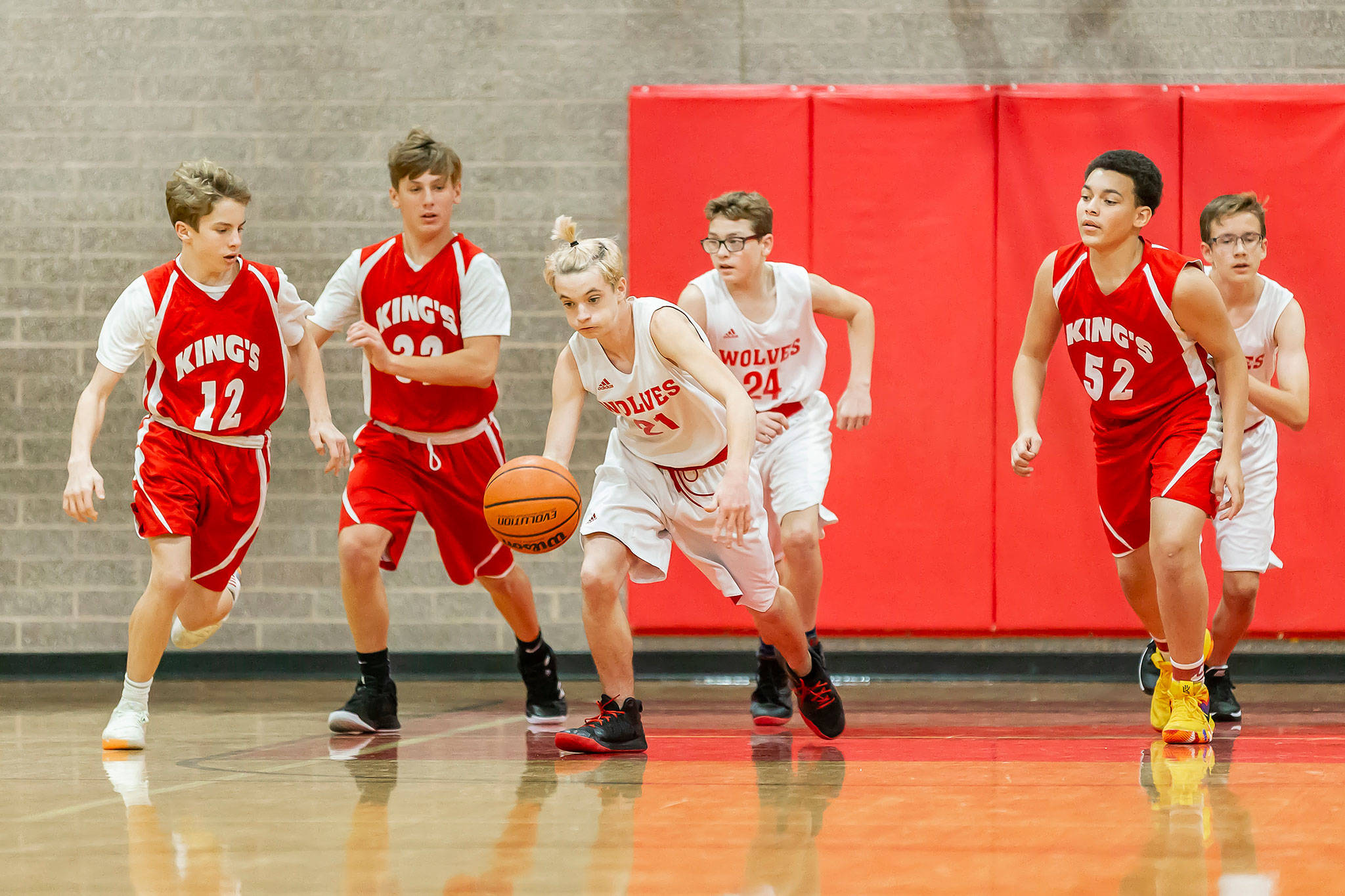 The Coupeville Middle School boys basketball teams opened the season with King’s this week. (Photo by John Fisken)