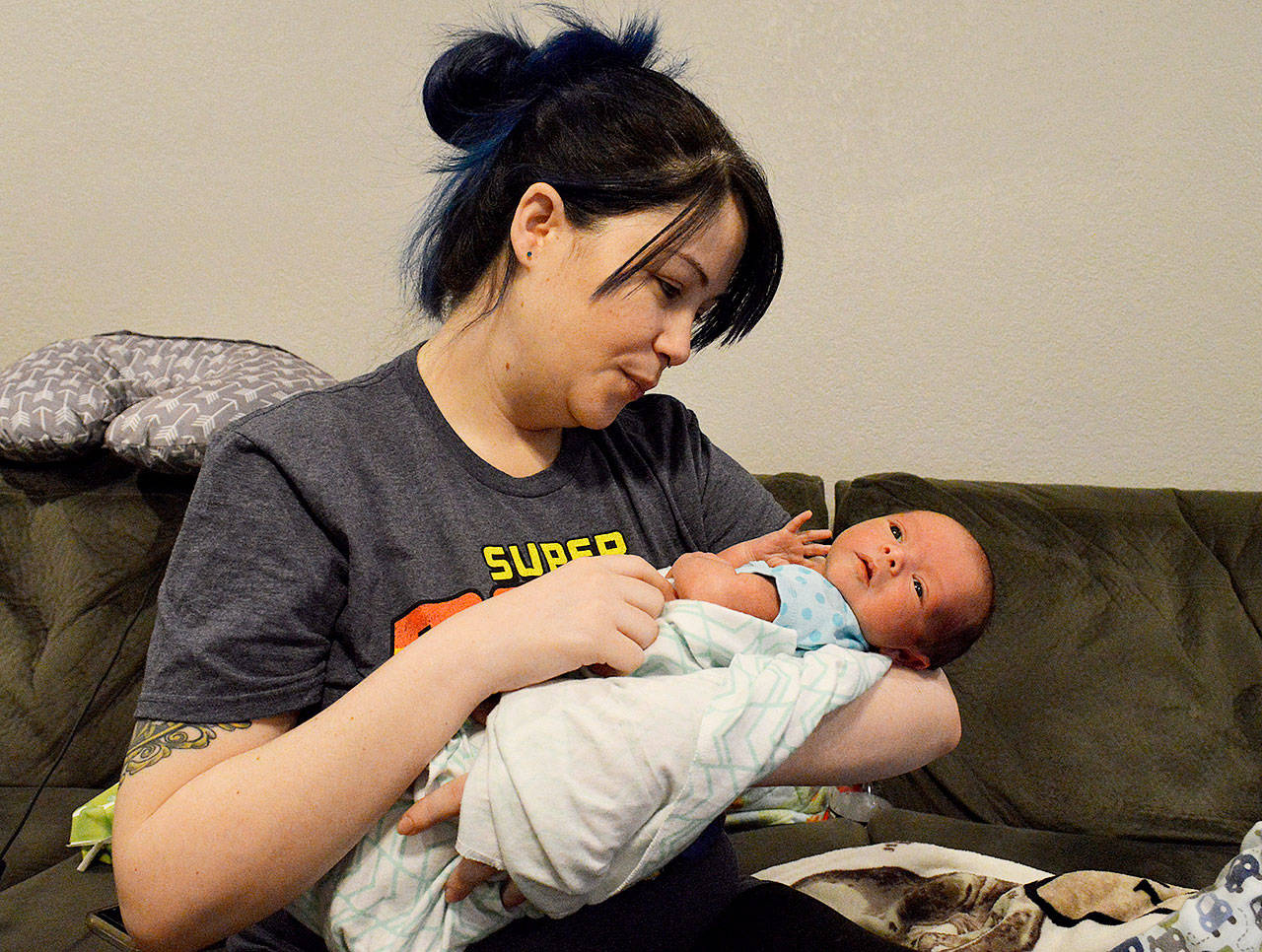 Amanda White and her brand-new baby boy Taliesin White, born at 12:40 a.m. Jan. 1. Photo by Laura Guido/Whidbey News-Times